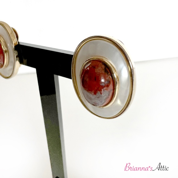 Vintage Oval shape Natural red stone designer earring - Picture 6 of 10